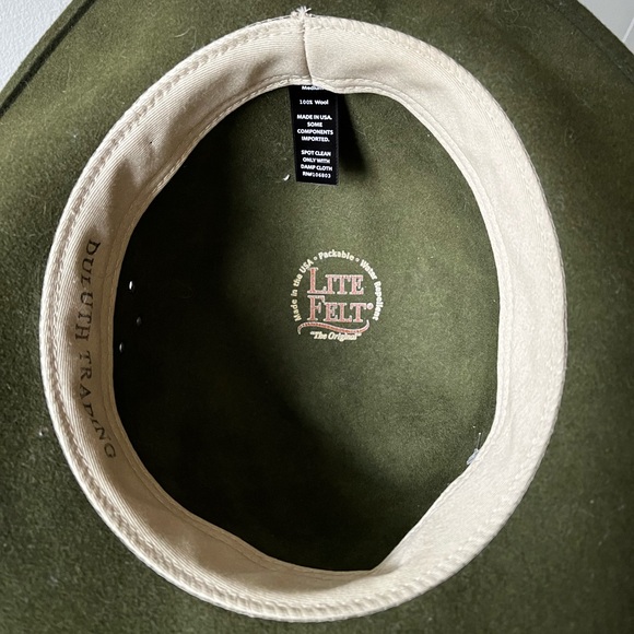 Duluth Trading Olive Green Wool Fedora Hat Lite Felt Water Repellent Crushable - Picture 3 of 12
